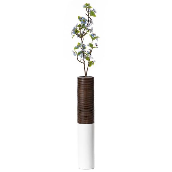 Uniquewise Modern Tall Decorative White and Brown Ribbed Cylinder Floor